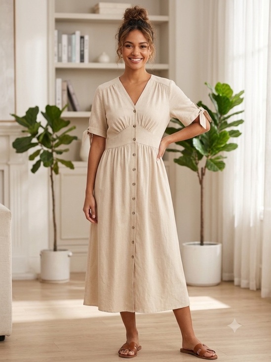 Amanda Dresses & Skirts - 2359 - Amanda Collection Boho V-Neck Button-Front Midi Dress